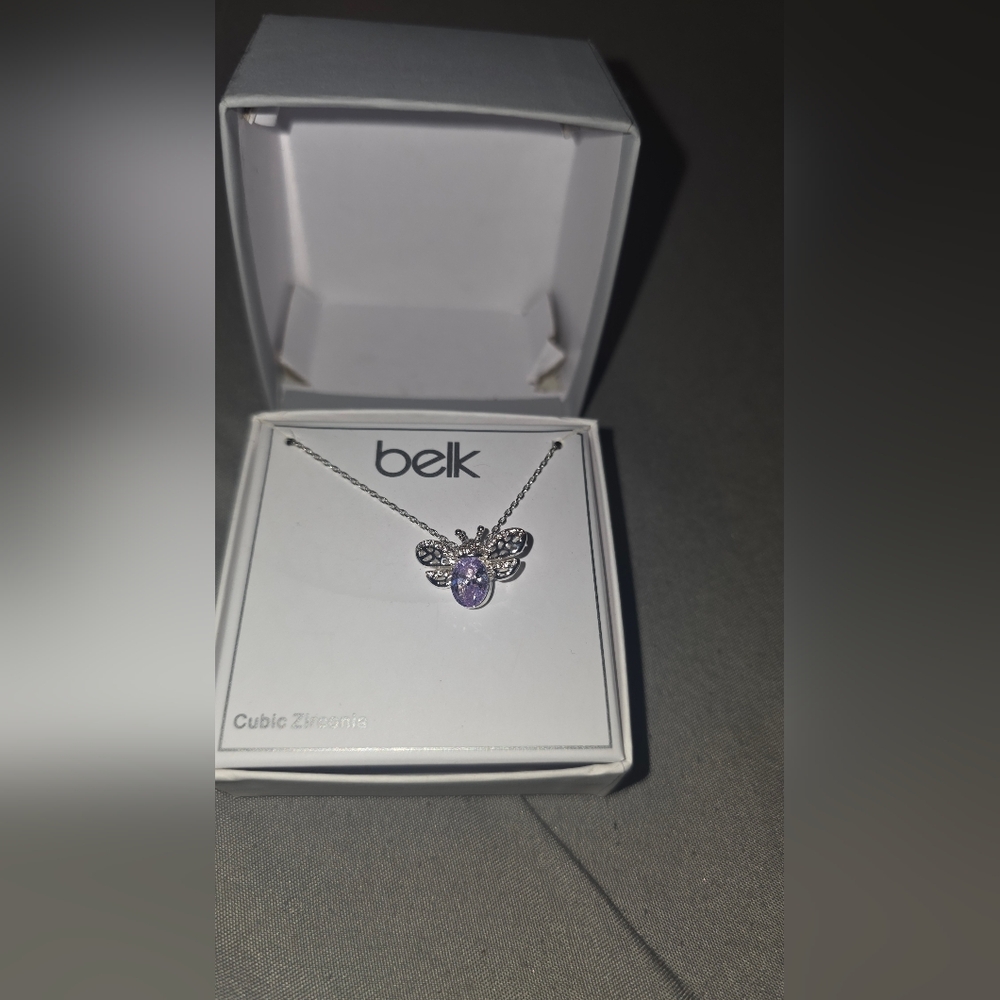Belk Silver Necklace with Purple Gemstone Bee